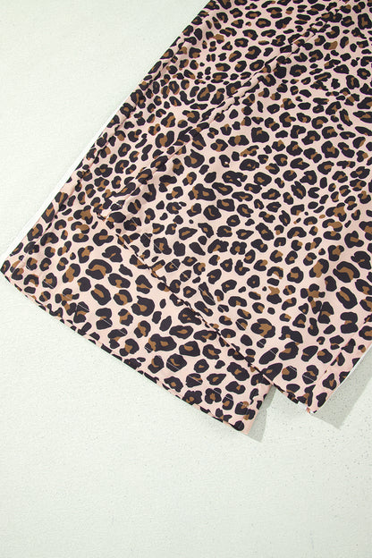 Leopard Print Wide Leg Pants with Side Stripe Detail