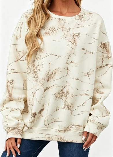 Women's Oversized Leaf Print Crewneck Sweatshirt