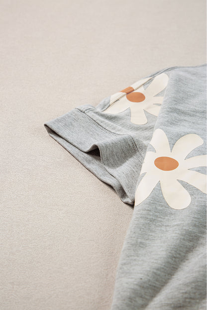 White Daisy Flower Printed Casual T Shirt