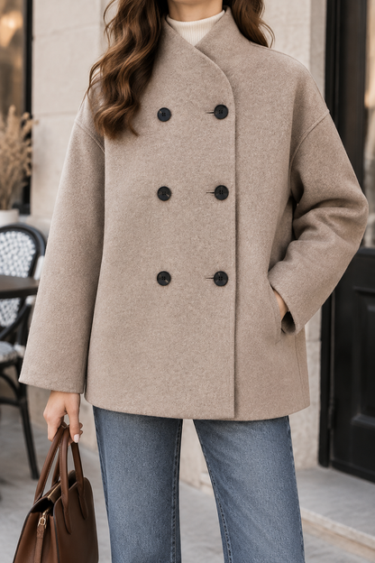 Womens Cropped Double Breasted Wool Blend Jacket