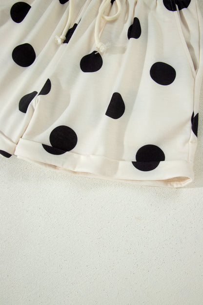 Green Polka Dot Lounge Set V Neck Tee and Shorts