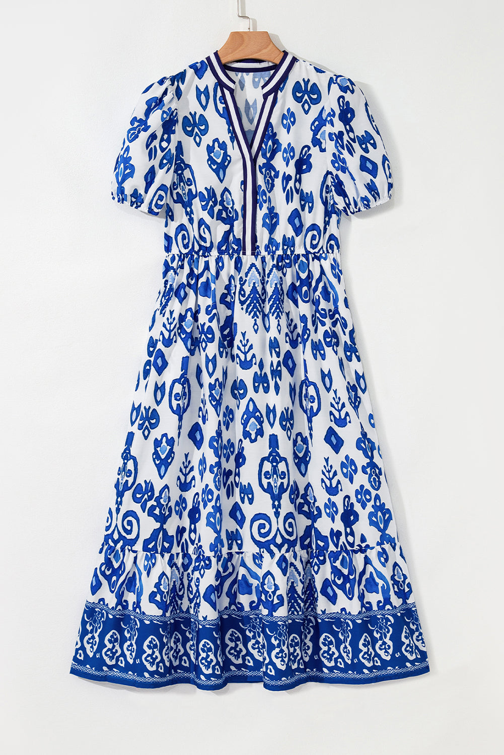 White Floral Contrast Trim V Neck Maxi Dress