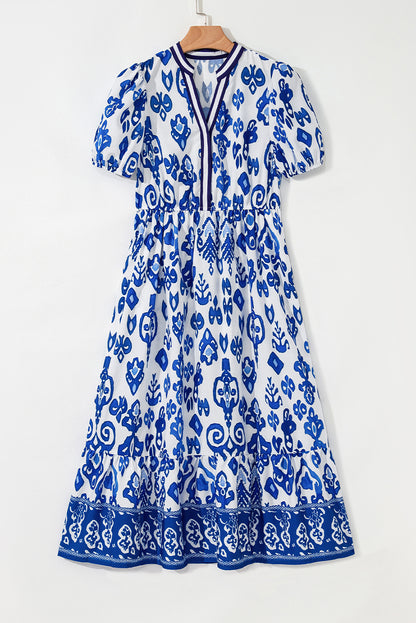 White Floral Contrast Trim V Neck Maxi Dress