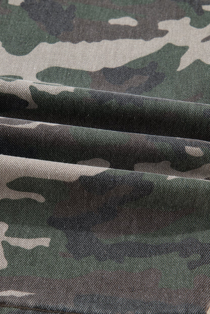 Green Camo Denim Cargo Wide Leg Pants