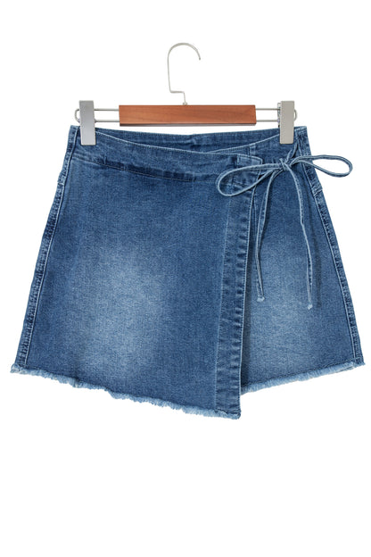 Denim Wrap Mini Skirt Women Tie Waist Casual Summer