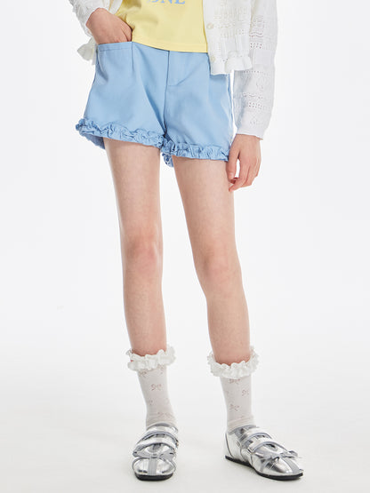 Girls Ruffle Hem Cotton Knit Summer Casual Shorts