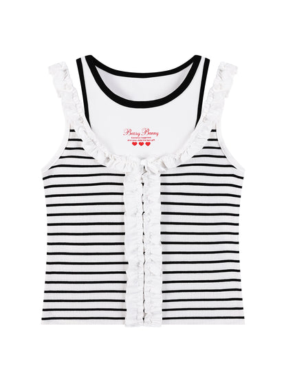 Girls Ruffle Trim Bow Sleeveless Summer Tank Top