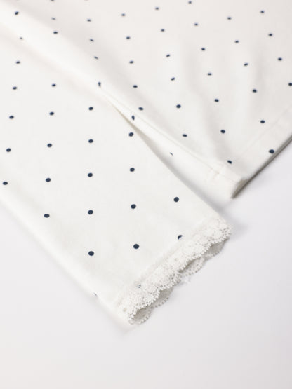 Girls Polka Dot Lace Trim Long Sleeve Tee with Logo