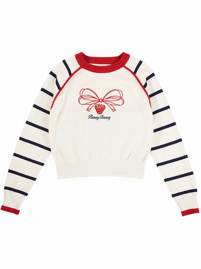 Strawberry Embroidered Knit Sweater for Girls