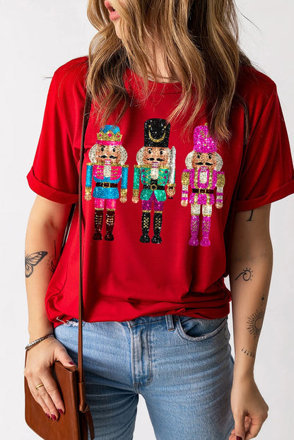 Red Christmas Printed Crewneck T Shirt