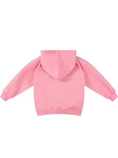 Girls Pink Hoodie with Cute Cat Print and Rhinestone Detail