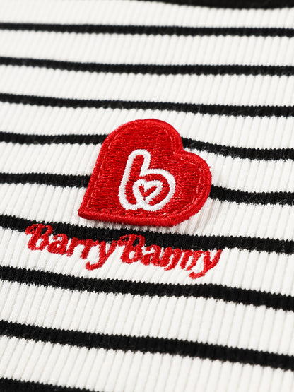 Kids Striped Sleeveless Heart Embroidery Crop Tank Top