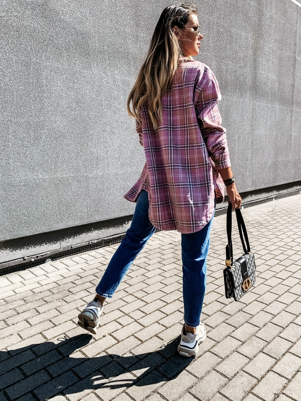Beige Plaid Oversized Shacket Wool Blend Button Down Jacket