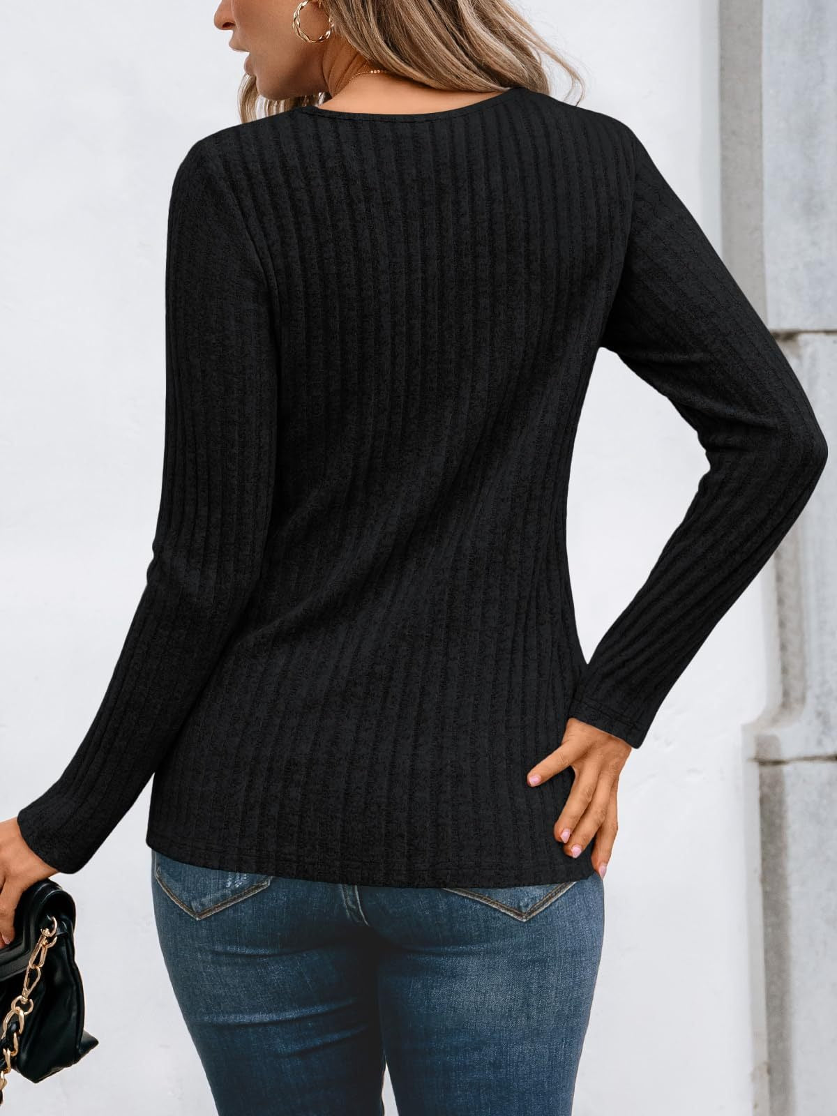 Ribbed Knit Pullover with Lace Panel Long Sleeves