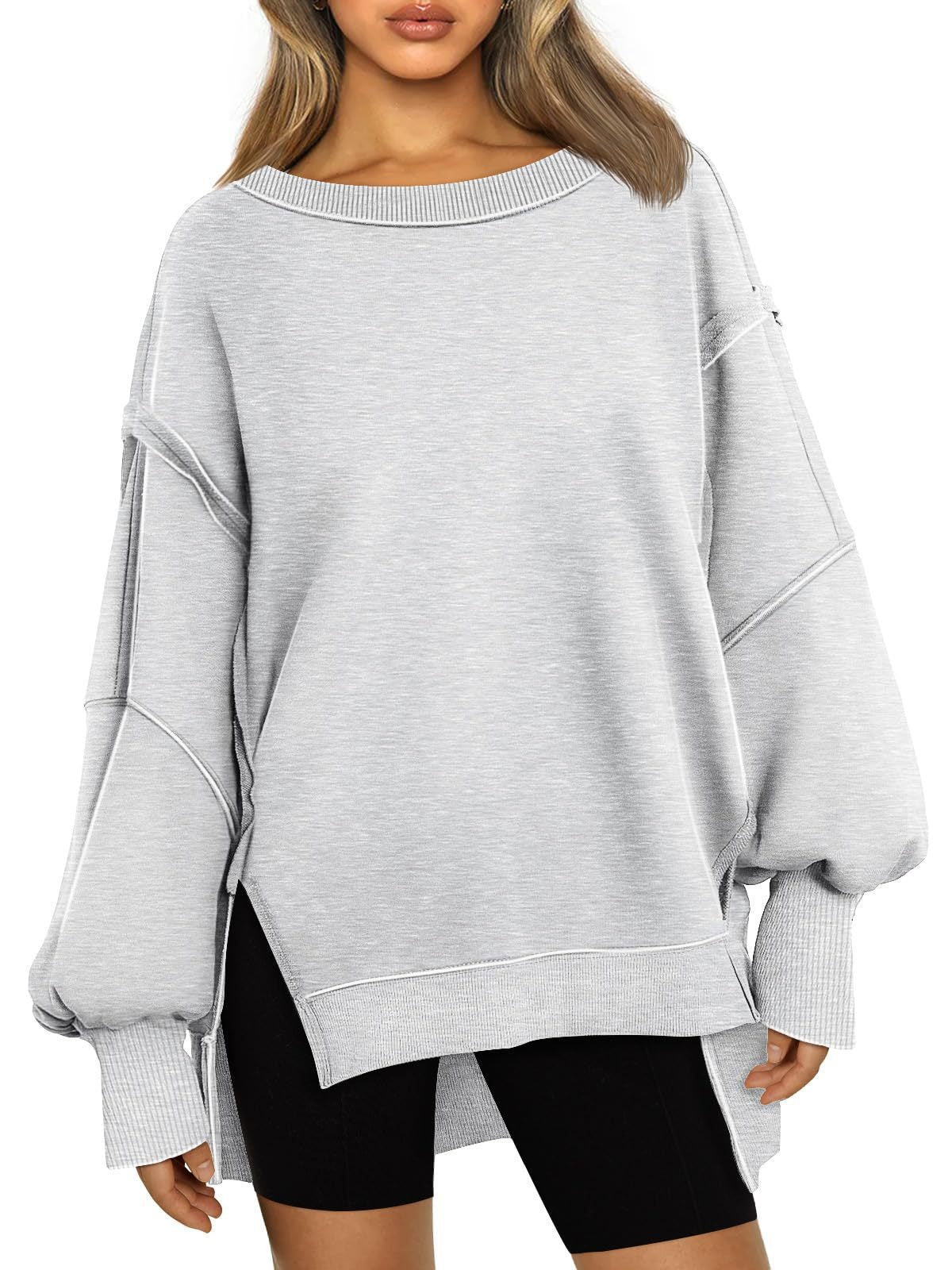 Oversized Drop Shoulder Sweatshirt - Pullover Top