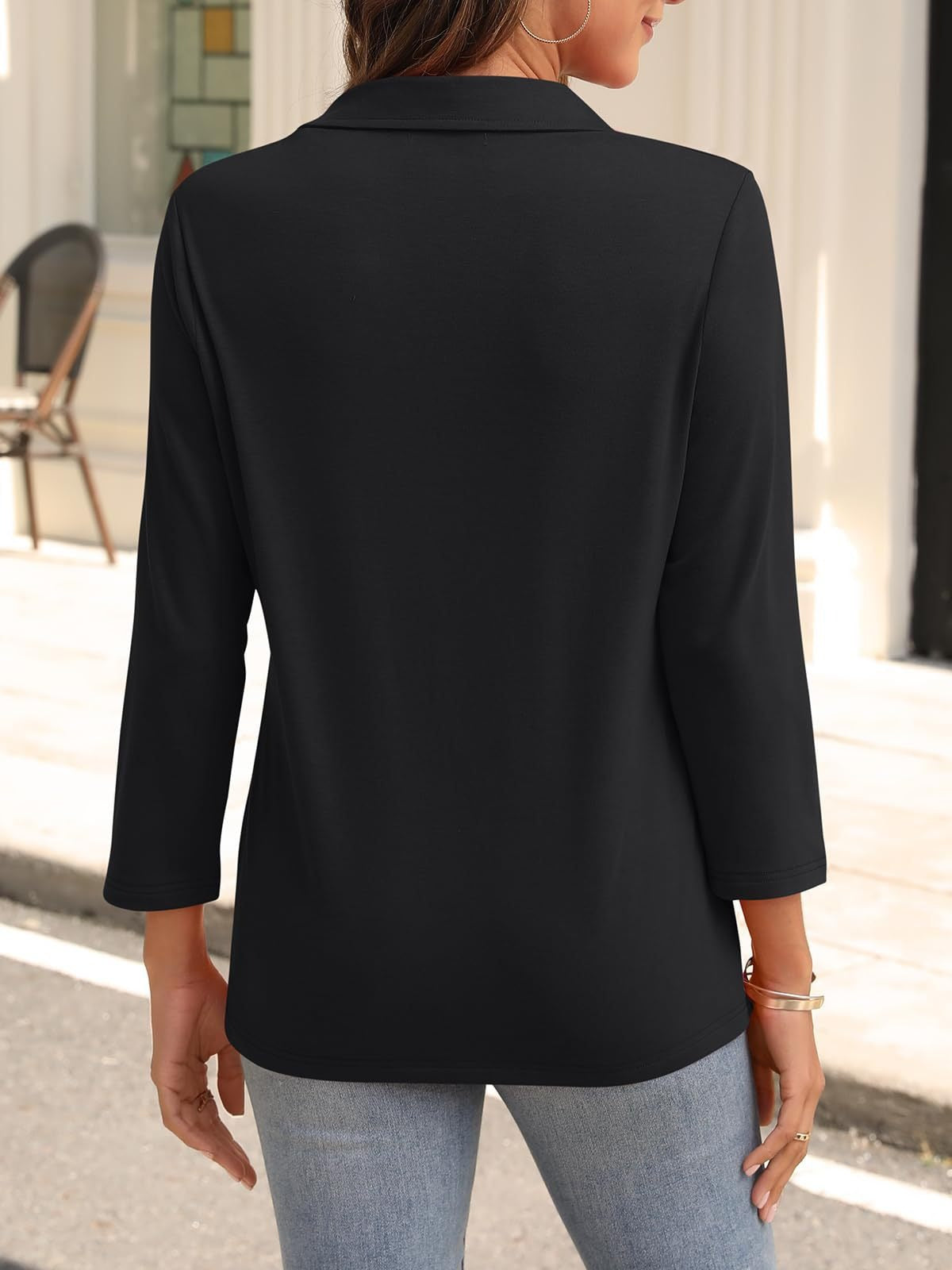 2025 Women's V-neck Polo Shirt 3/4 Sleeve Casual Top