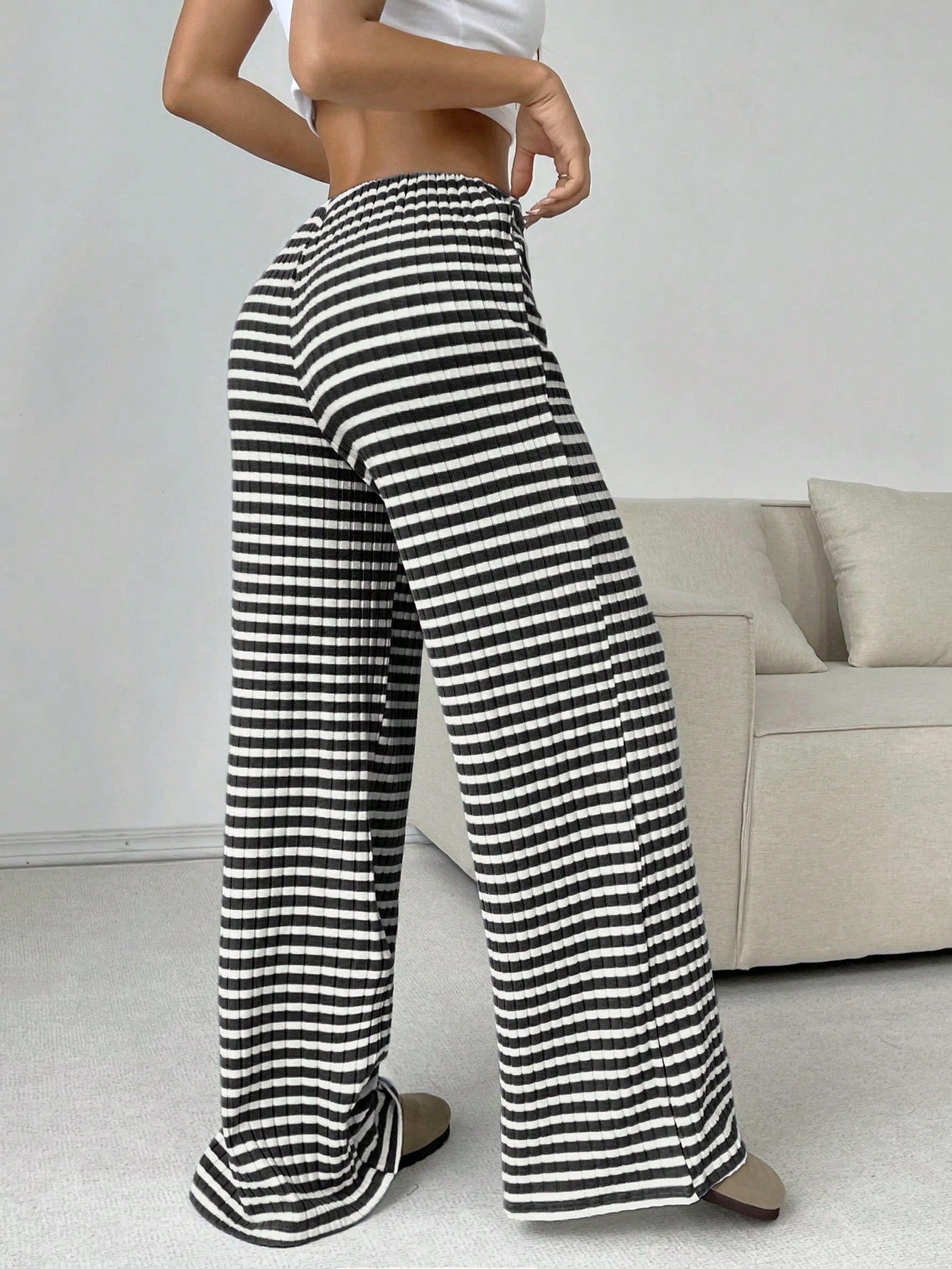 Cotton Wide Leg Lounge Pants with Drawstring Waist