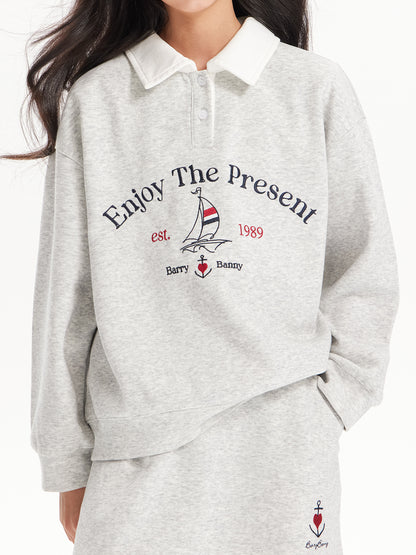 Girls Vintage Polo Sweatshirt & Wide Leg & Skirt Set - Retro Style