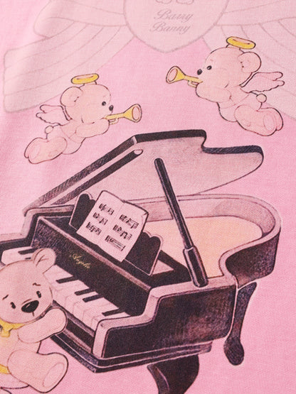 Girls Pink Short Sleeve Graphic Cotton T-Shirt