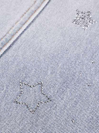 Girl's Wide Leg Star Print Denim Jeans Casual Pants