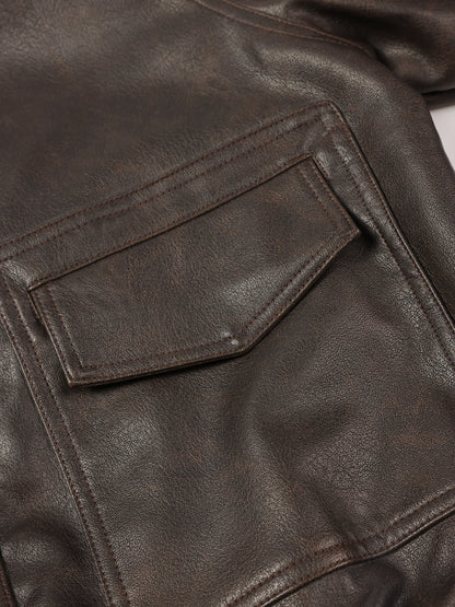 Kids Oversized Vintage Faux Leather Jacket Casual