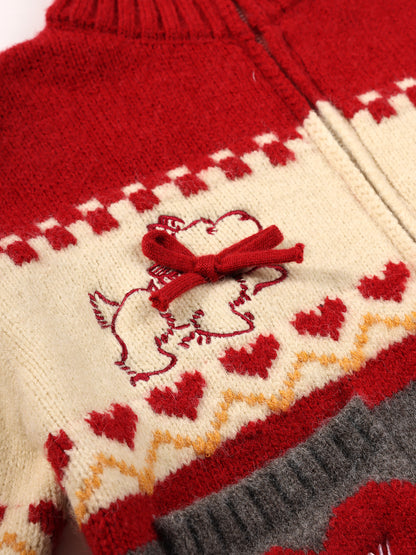 Kids' Cozy Knit Cardigan and Skirt Set with High Collar