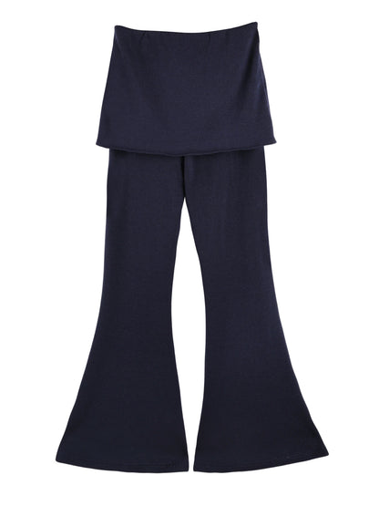 Girls Flared Pants with Skirt Overlay and Logo Embroidery