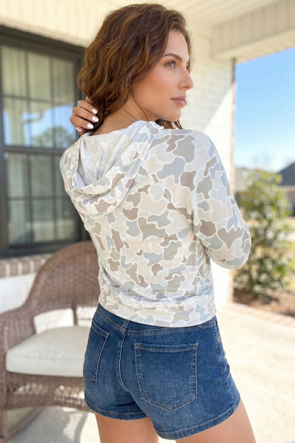 Camo Print Hooded Pullover Long Sleeve Casual Top
