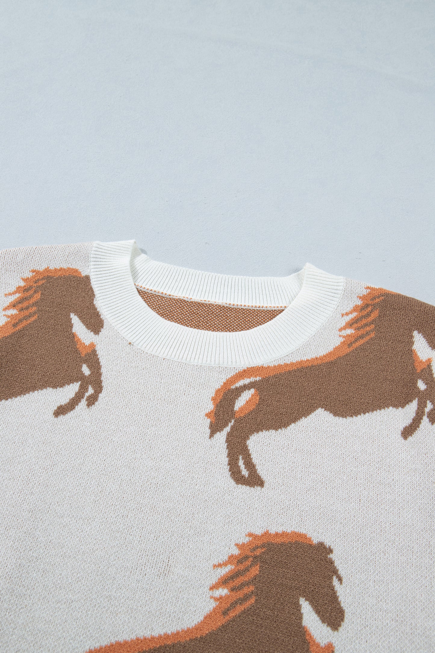 Western Horse Print Puff Sleeve Knit Sweater Top