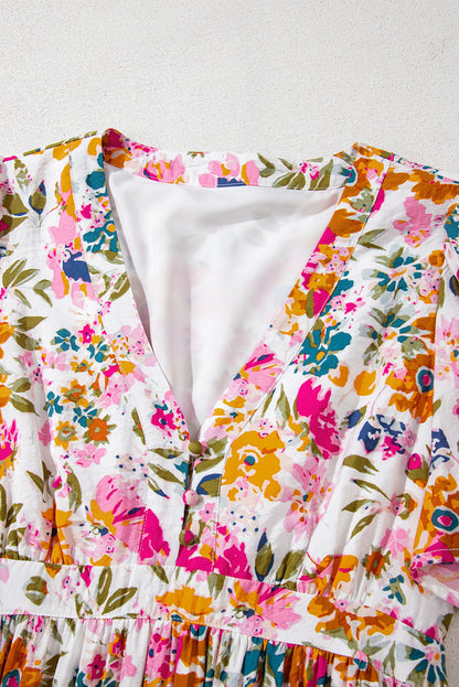 Easter Floral V Neck Short Sleeve Boho Maxi Dress