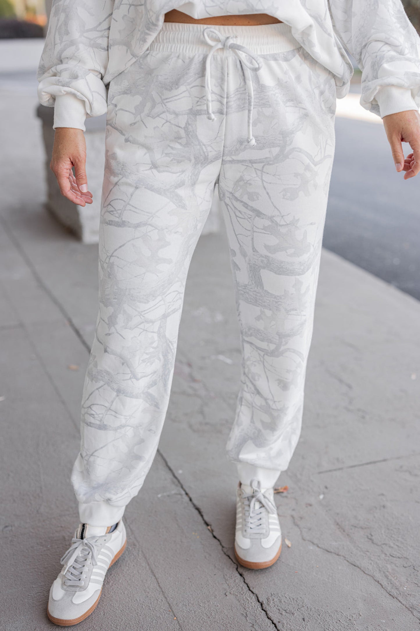 Gray Camo Print Oversized Sweatshirt Pants Set
