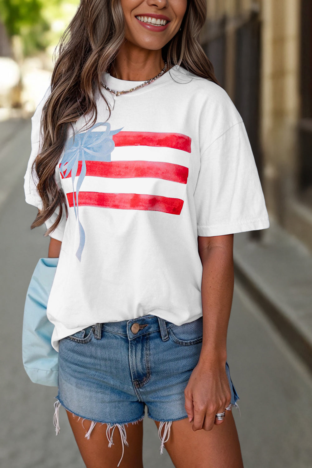 Blue Flag Bow Graphic Tee Flag Day Independence