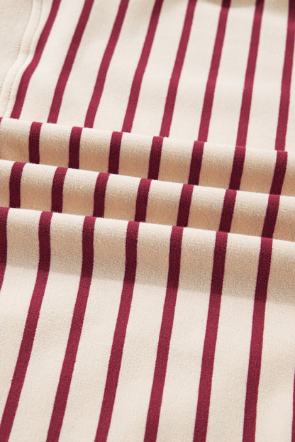 Red Stripe Collared Cropped Top & Bubble Skirt Set