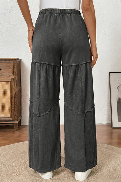 Women's Black Mineral Wash Wide Leg Patchwork Pants