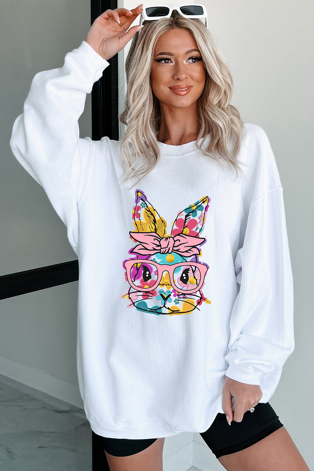 Floral Bunny Easter Graphic Corded Sweatshirt