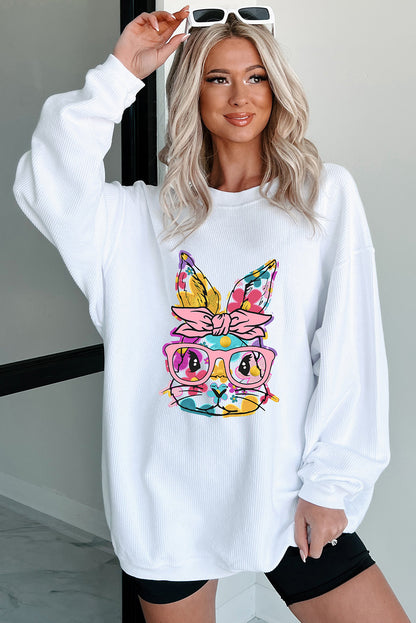 Floral Bunny Easter Graphic Corded Sweatshirt