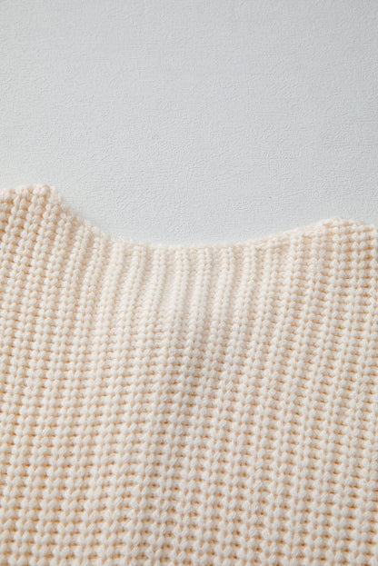 White Chunky Knit Button Front Sweater Vest Women