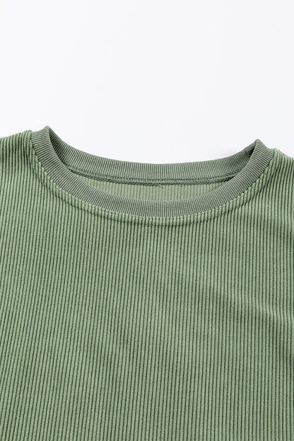 Black Ribbed Corduroy Oversized Pullover Sweatshirt