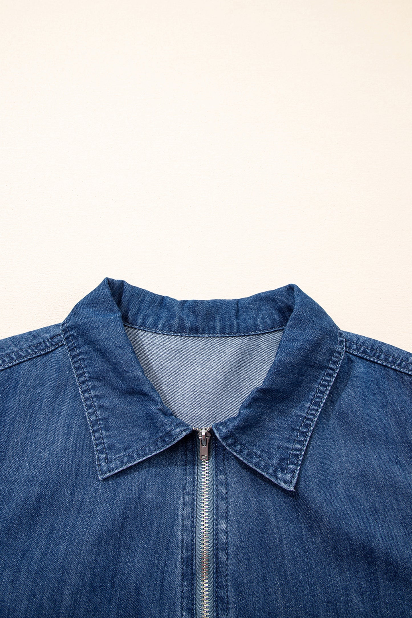 Blue Zip Front Collared Pocket Shift Denim Mini Dress