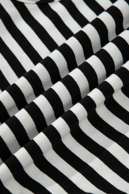 Black White Stripe U-Neck Sleeveless Loose Mini Dress