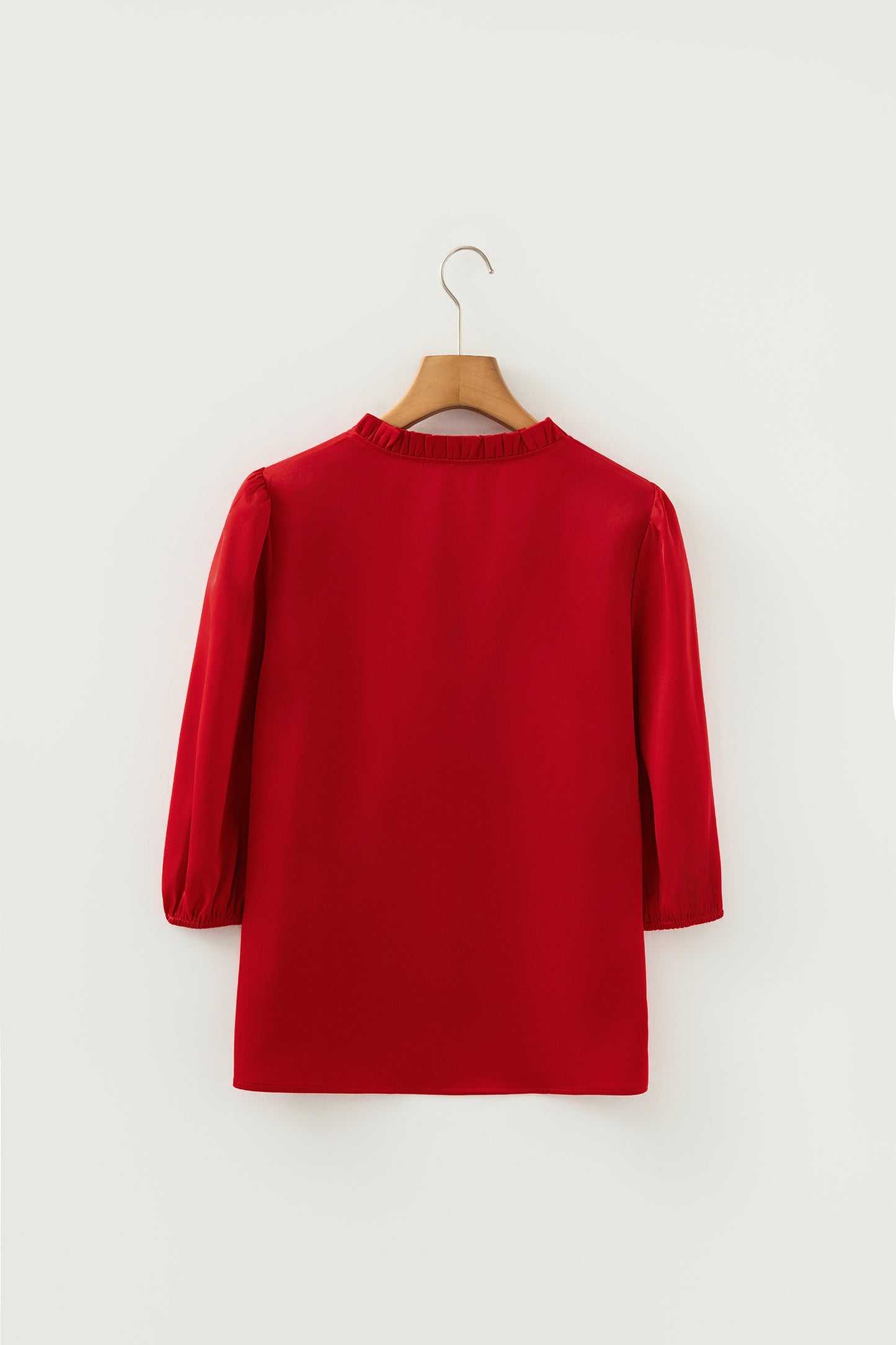 Dark Green Ruffle V Neck Bow Tie 3/4 Sleeve Blouse