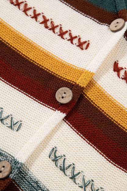 Striped Knit Button Front Sweater Vest