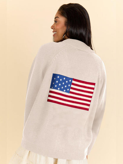 Oversized V-Neck Knit Cardigan with Buttons & Pockets