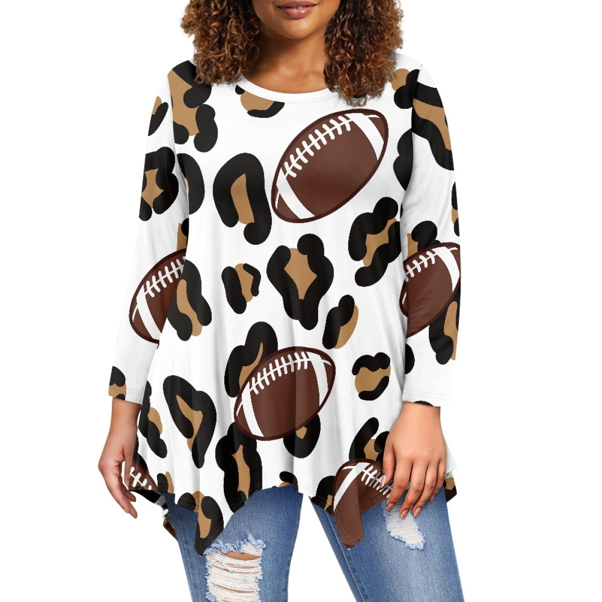 Women's Leopard Rugby Irregular Long Sleeve Top