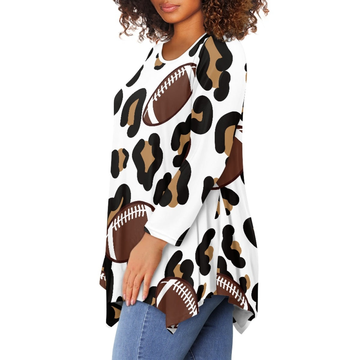 Women's Leopard Rugby Irregular Long Sleeve Top