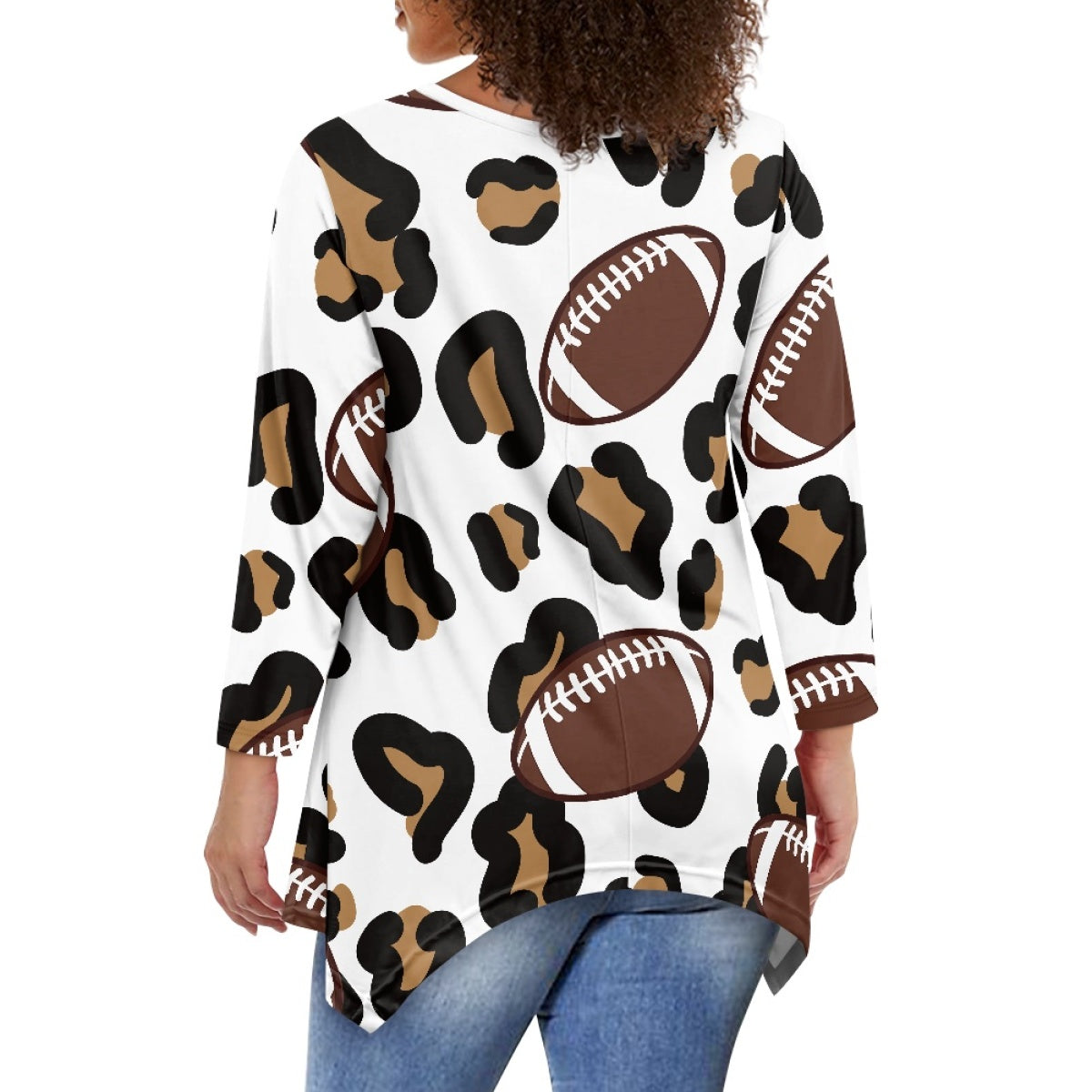 Women's Leopard Rugby Irregular Long Sleeve Top