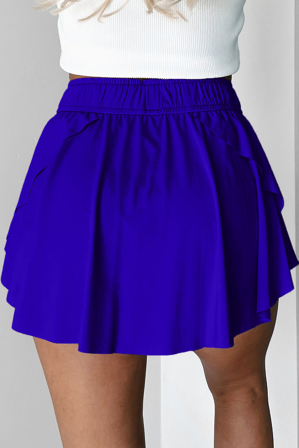 Black High Waist Drawstring Tennis Skort with Lining