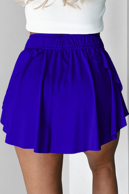 Black High Waist Drawstring Tennis Skort with Lining