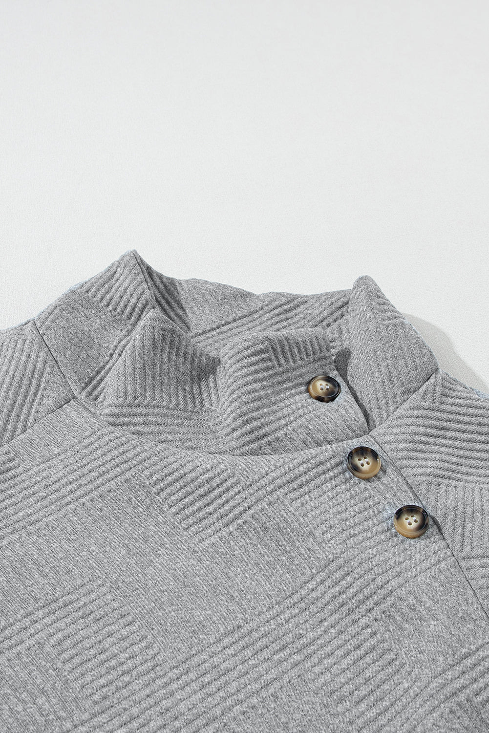 Black Asymmetric Buttons Detail High Neck Textured Sweatshirt