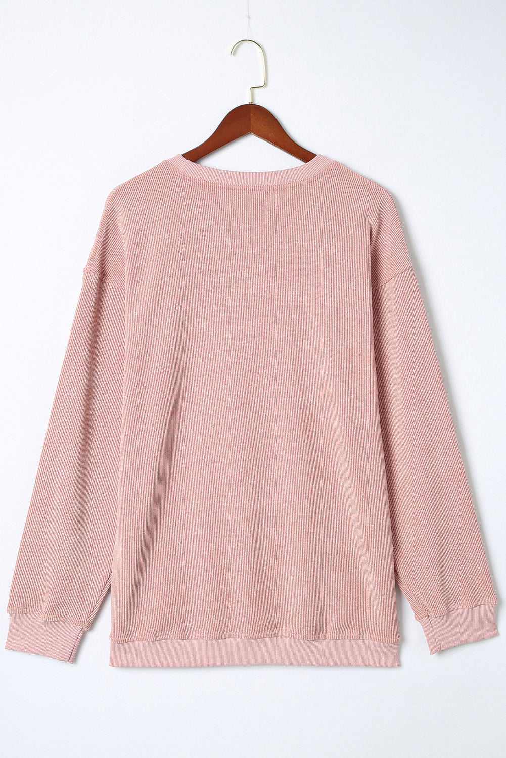 Customizable Solid Ribbed Knit Round Neck Casual PulloverSweatshirt